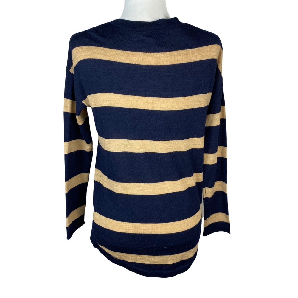 Willi Smith Merino Wool Navy Tan Striped Sweater Size Small - Picture 6 of 9